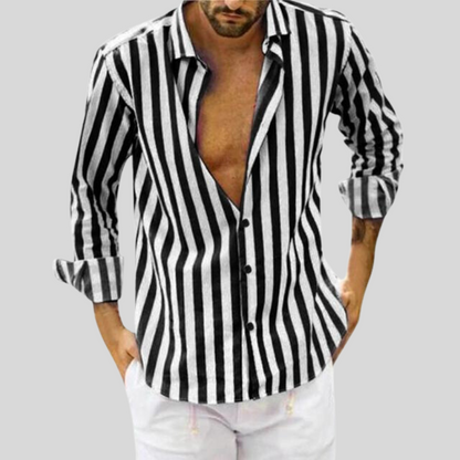 Striped Linen Fitted Shirt for Men – Breathable Casual Top for Summer