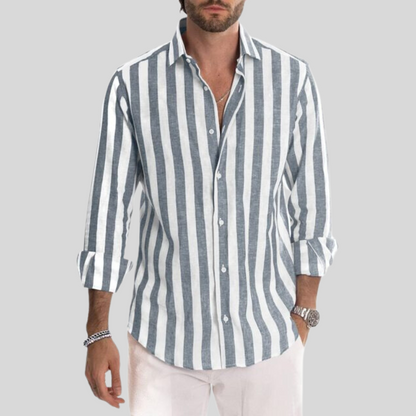 Striped Linen Fitted Shirt for Men – Breathable Casual Top for Summer