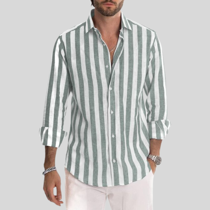 Striped Linen Fitted Shirt for Men – Breathable Casual Top for Summer