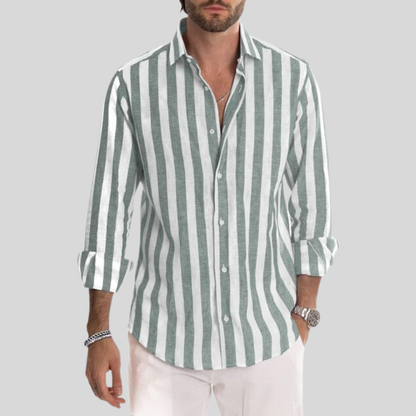 Striped Linen Fitted Shirt for Men – Breathable Casual Top for Summer
