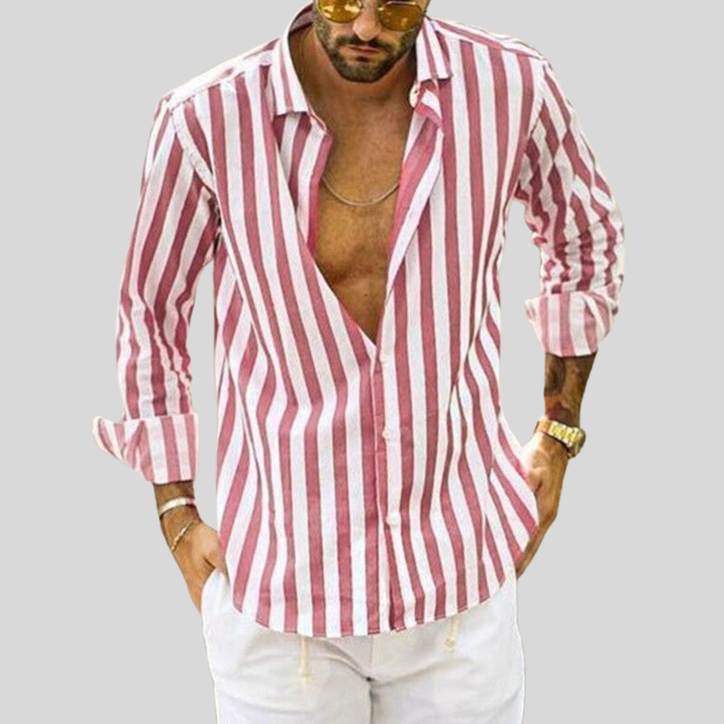 Striped Linen Fitted Shirt for Men – Breathable Casual Top for Summer