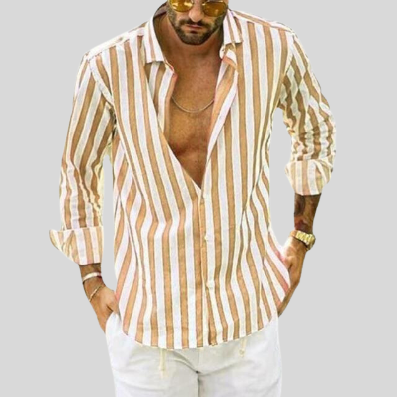Striped Linen Fitted Shirt for Men – Breathable Casual Top for Summer