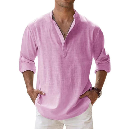 Breathable Long Sleeve Linen Shirt – Size S-5XL, Solid Color
