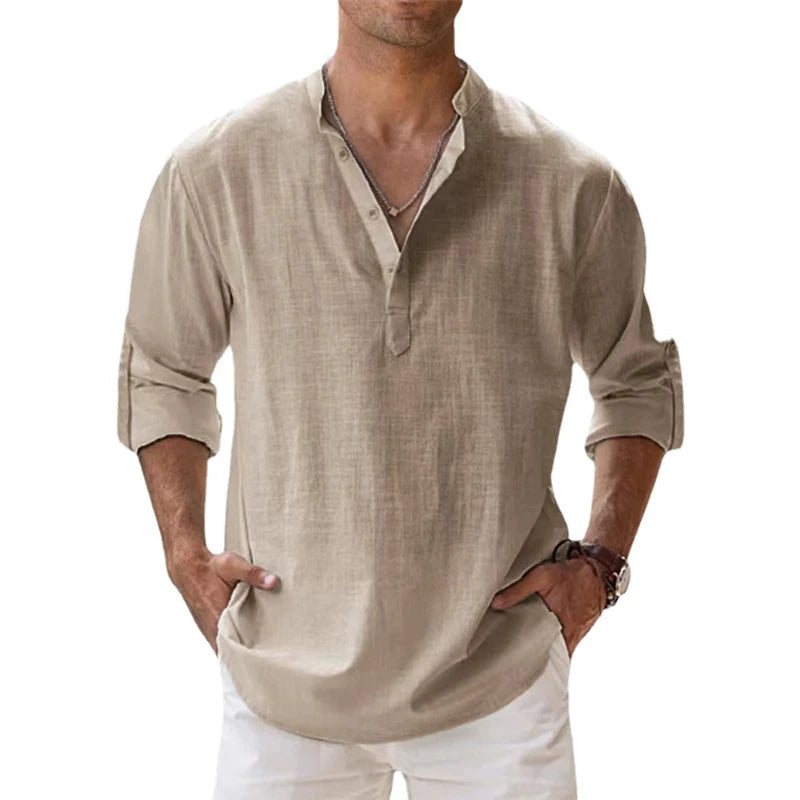 Breathable Long Sleeve Linen Shirt – Size S-5XL, Solid Color