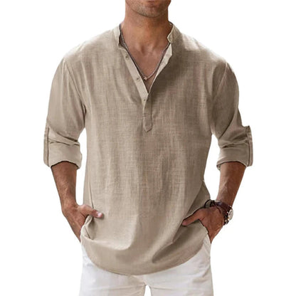 Breathable Long Sleeve Linen Shirt – Size S-5XL, Solid Color