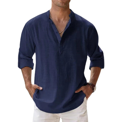 Breathable Long Sleeve Linen Shirt – Size S-5XL, Solid Color