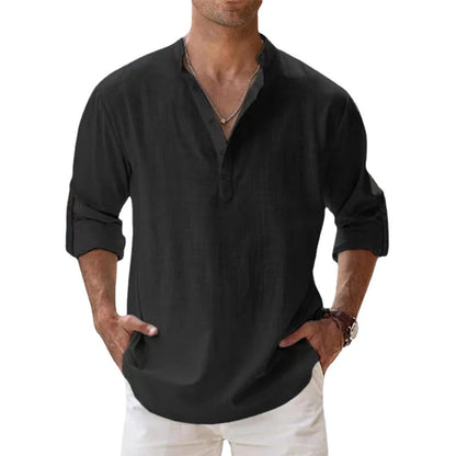 Breathable Long Sleeve Linen Shirt – Size S-5XL, Solid Color