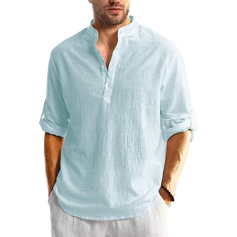 Long Sleeve Linen Shirt for Men - Casual and Breathable for Summer