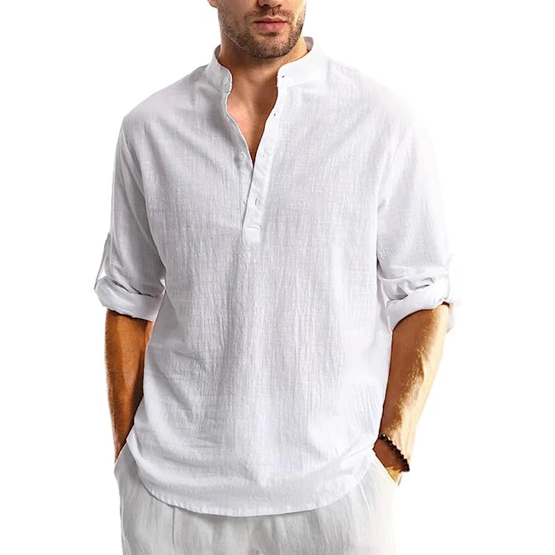 Long Sleeve Linen Shirt for Men - Casual and Breathable for Summer