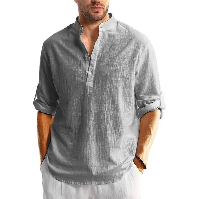 Long Sleeve Linen Shirt for Men - Casual and Breathable for Summer