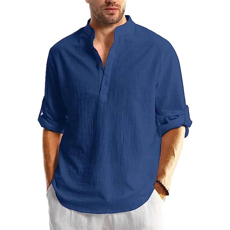Long Sleeve Linen Shirt for Men - Casual and Breathable for Summer