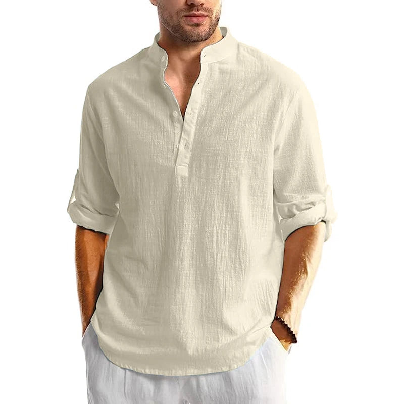 Long Sleeve Linen Shirt for Men - Casual and Breathable for Summer