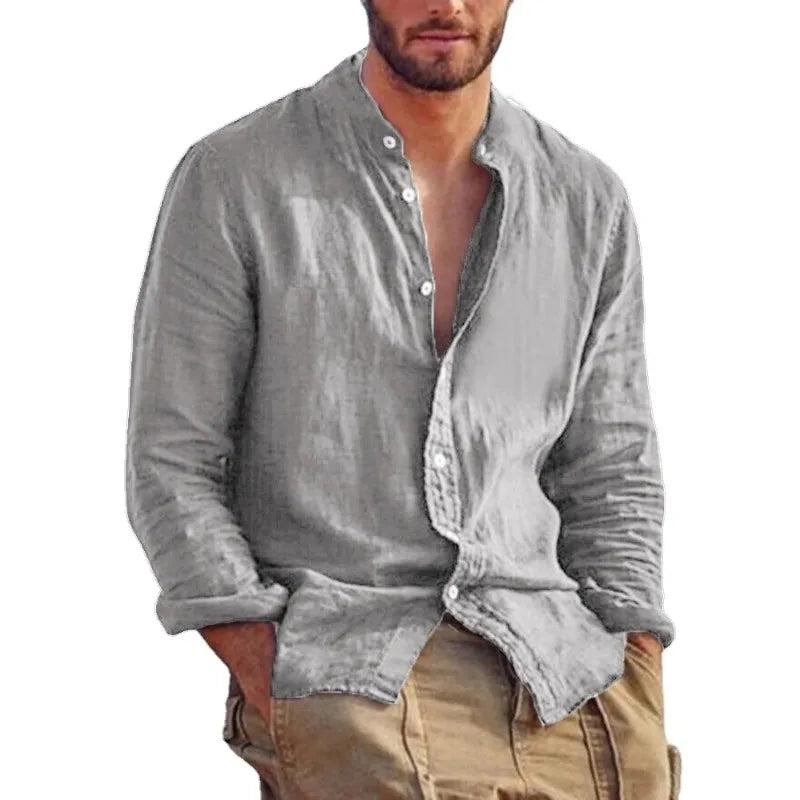 Linen Shirt for Men with Mandarin Collar – Lightweight and Breathable Summer Shirt