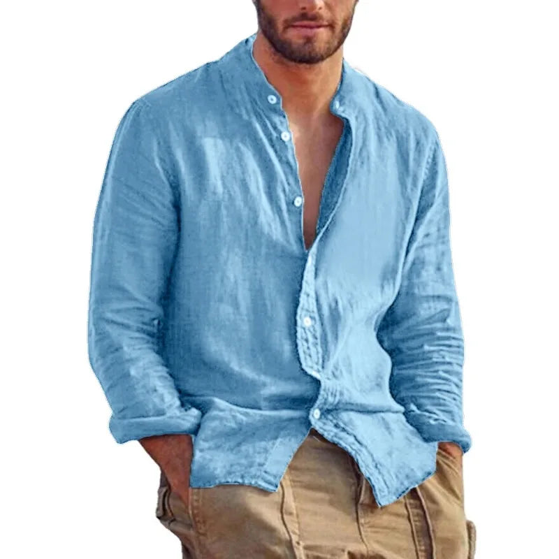 Linen Shirt for Men with Mandarin Collar – Lightweight and Breathable Summer Shirt