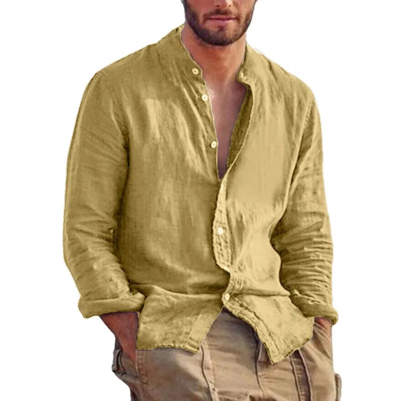 Linen Shirt for Men with Mandarin Collar – Lightweight and Breathable Summer Shirt