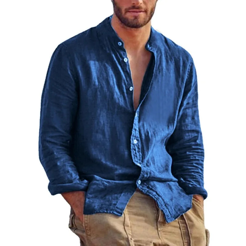Linen Shirt for Men with Mandarin Collar – Lightweight and Breathable Summer Shirt