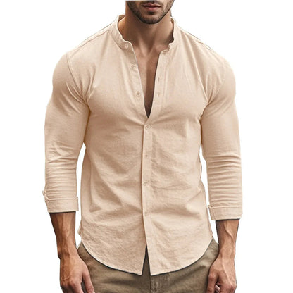 Shirt for men in light cotton and linen, slim fit, casual and formal style