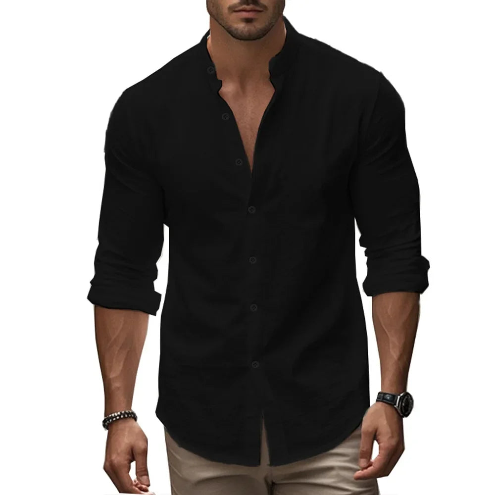 Shirt for men in light cotton and linen, slim fit, casual and formal style