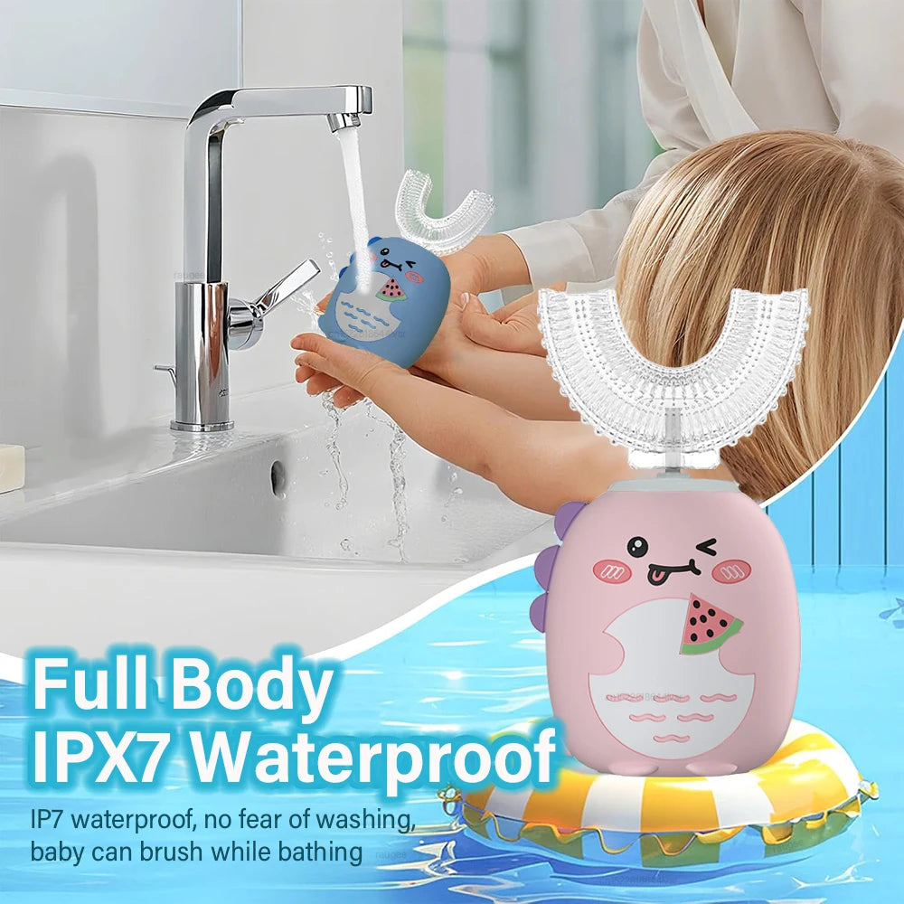 Children's 360° Sonic Electric Toothbrush with U-Shaped Design and 3 Cleaning Modes – IPX7 Waterproof