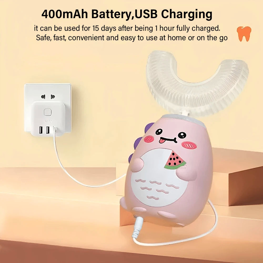 Children's 360° Sonic Electric Toothbrush with U-Shaped Design and 3 Cleaning Modes – IPX7 Waterproof