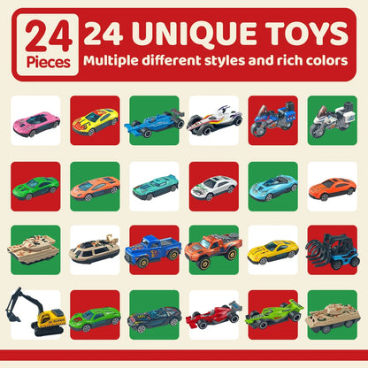 Christmas Advent Calendar with 24 Alloy Cars for Kids – Fun Countdown Toy for Imaginative Play