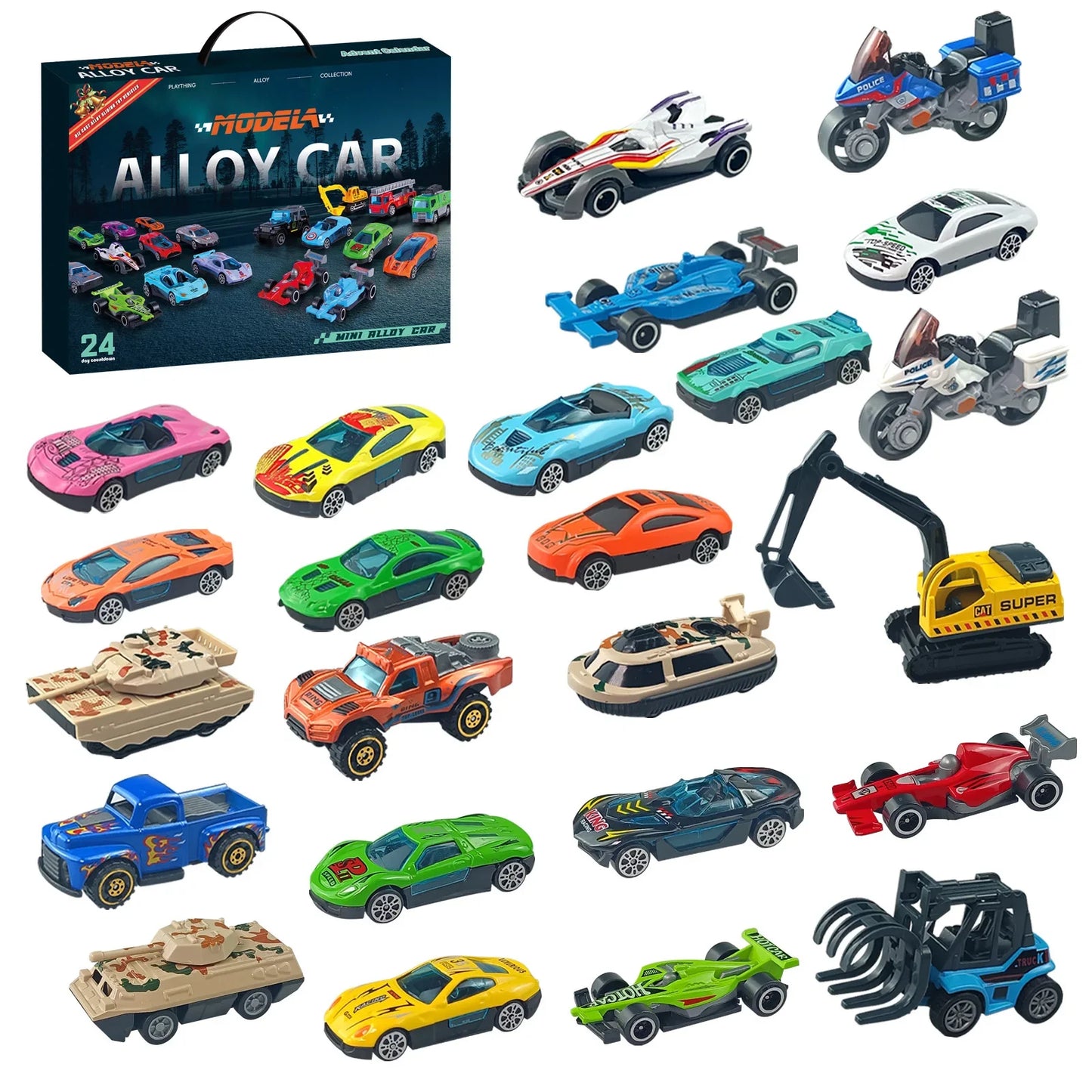 Christmas Advent Calendar with 24 Alloy Cars for Kids – Fun Countdown Toy for Imaginative Play