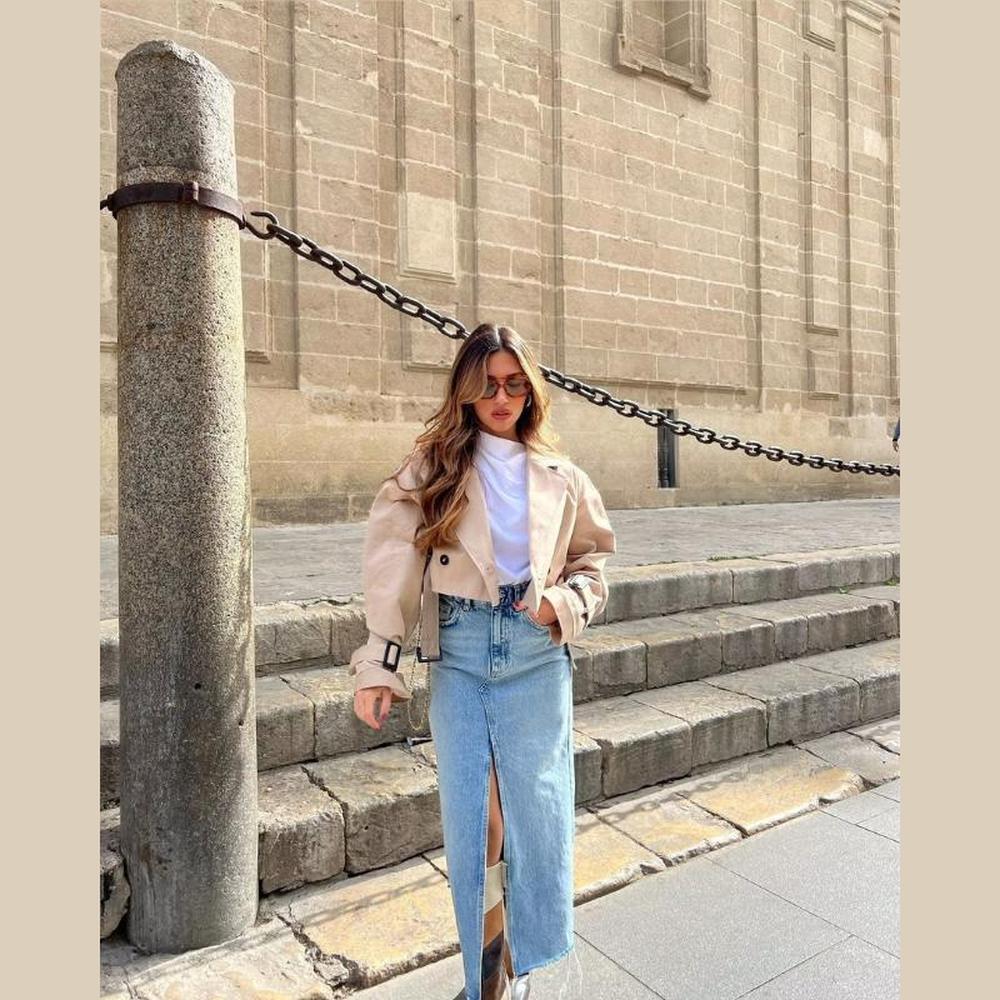 Trench Court Femme Élégant en Mélange de Polyester et Coton – Chic et Moderne, Design Tendance avec Ceinture