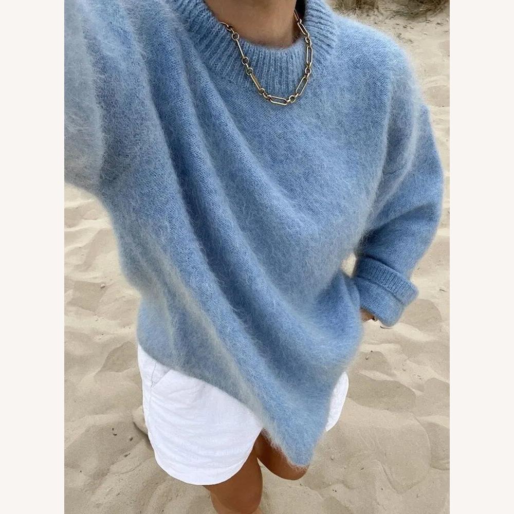 Women's Oversized Soft Knit Sweater – Round Neck, Comfortable and Elegant for Casual Look