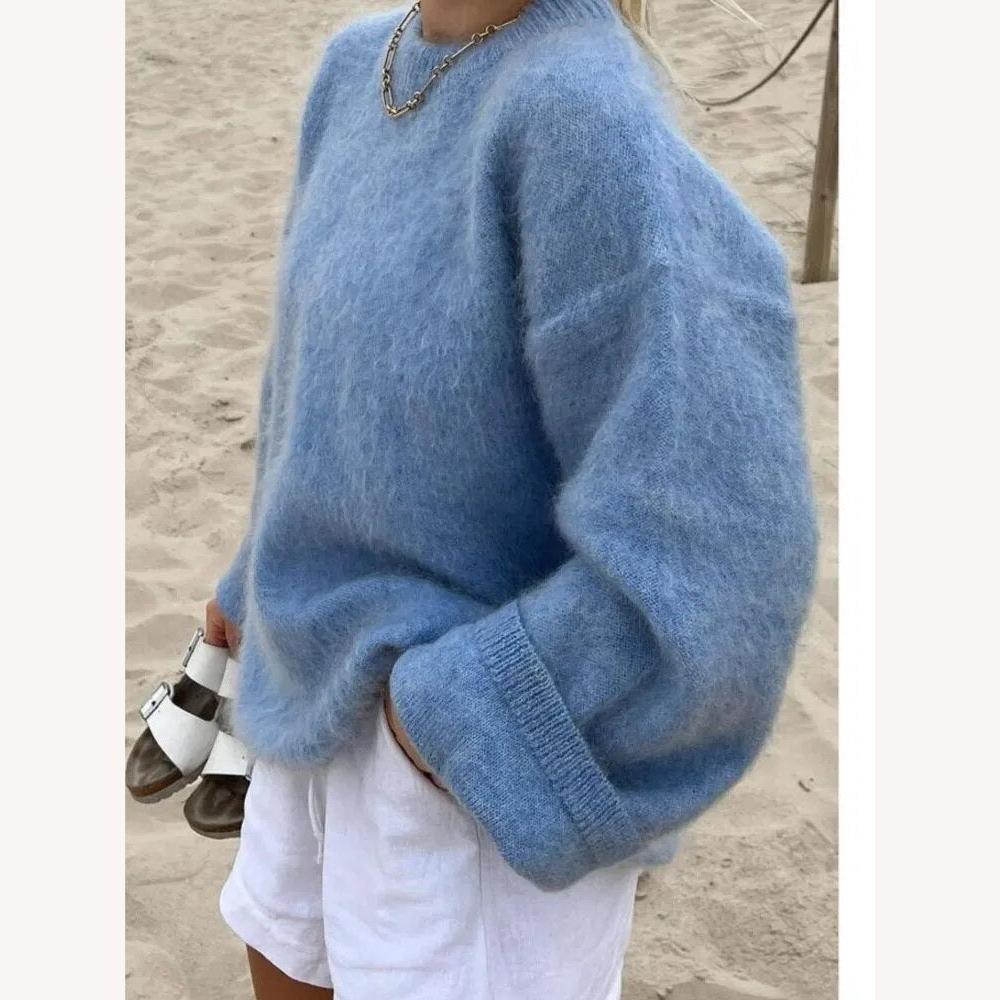 Women's Oversized Soft Knit Sweater – Round Neck, Comfortable and Elegant for Casual Look