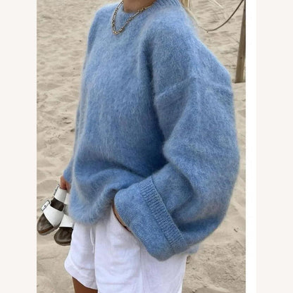 Women's Oversized Soft Knit Sweater – Round Neck, Comfortable and Elegant for Casual Look