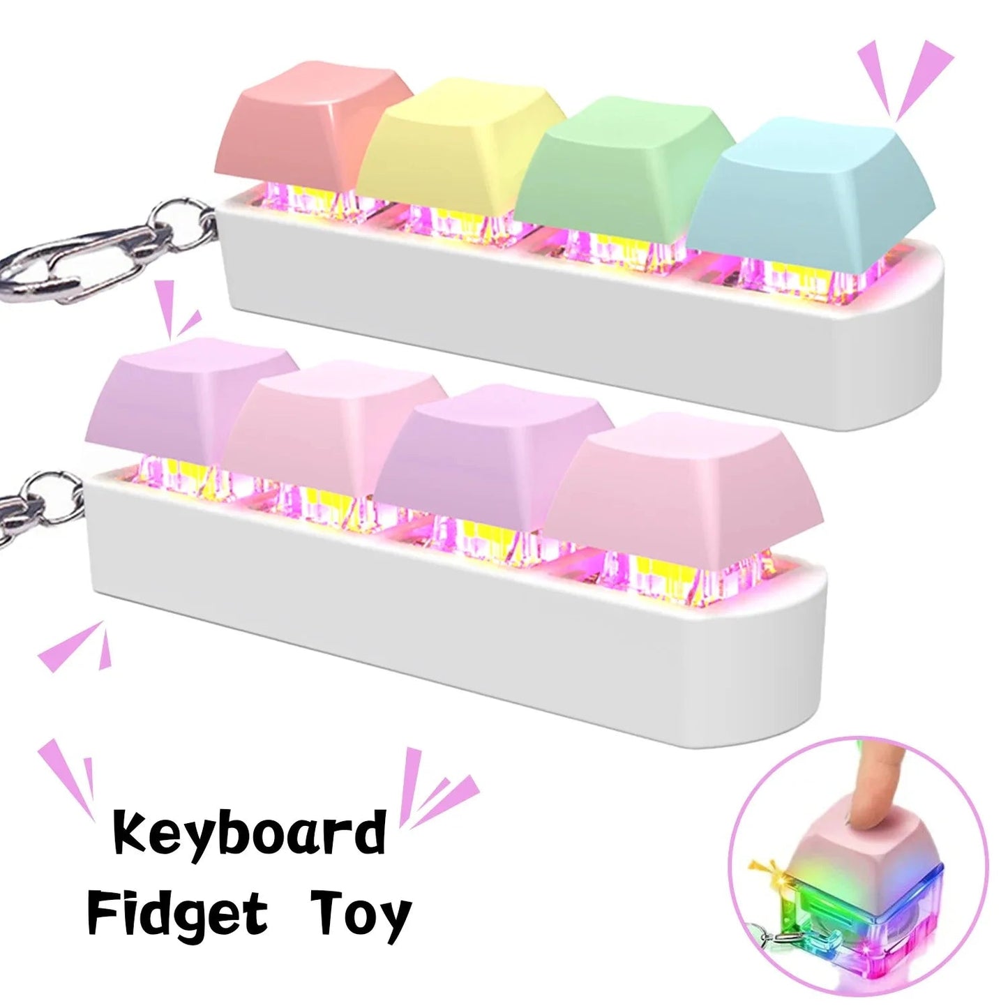 Fidget Toy Keyboard LED 4-in-1 Compact with Touch Keys for Stress Relief and Integrated Keychain