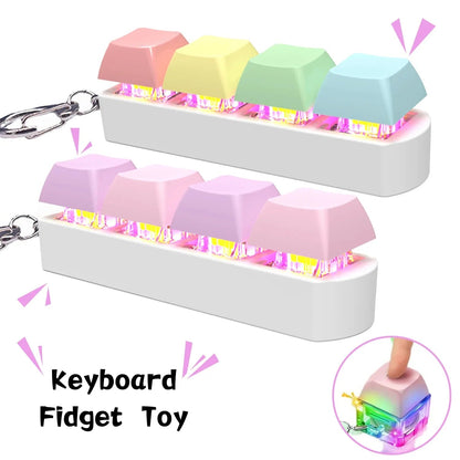 Fidget Toy Keyboard LED 4-in-1 Compact with Touch Keys for Stress Relief and Integrated Keychain