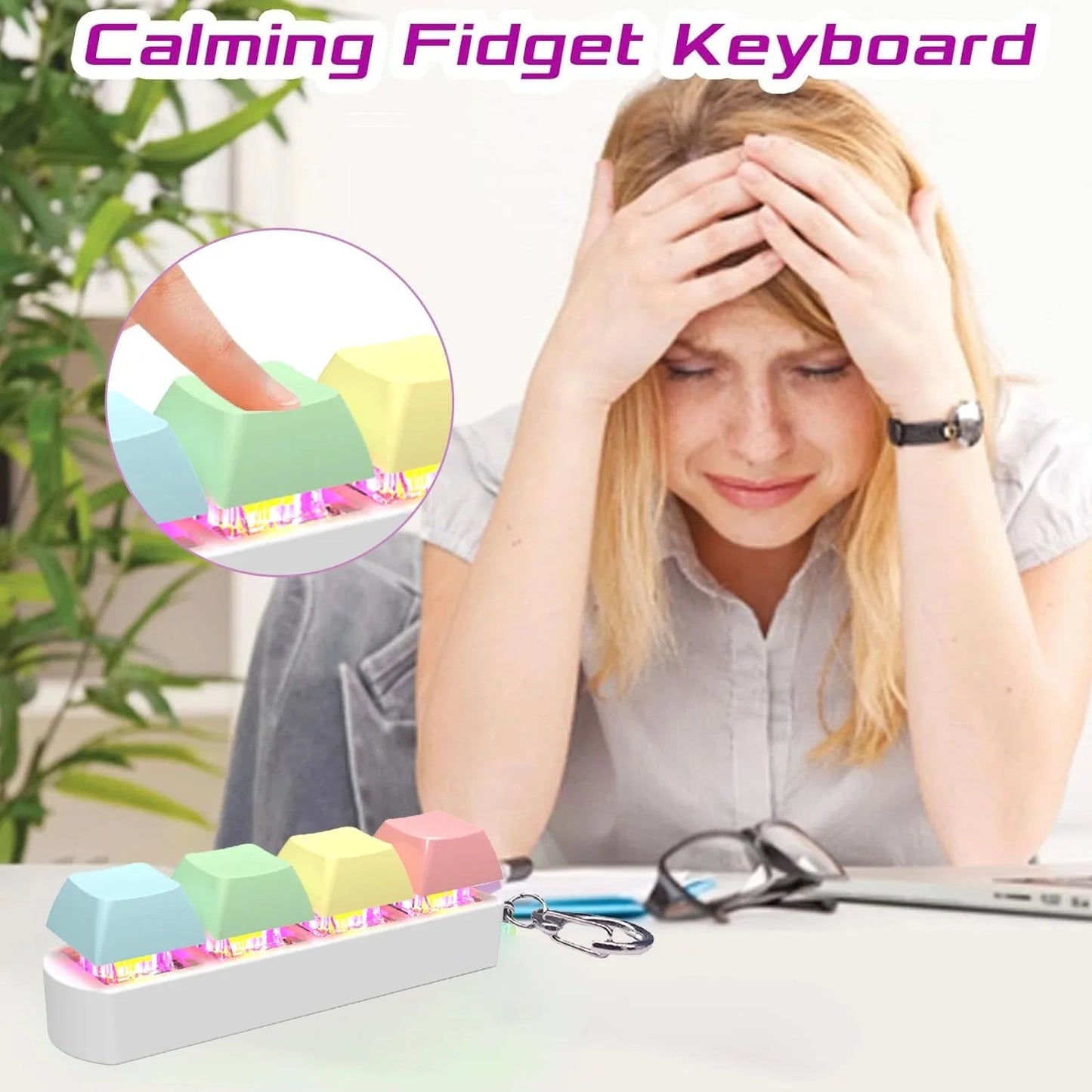 Fidget Toy Keyboard LED 4-in-1 Compact with Touch Keys for Stress Relief and Integrated Keychain