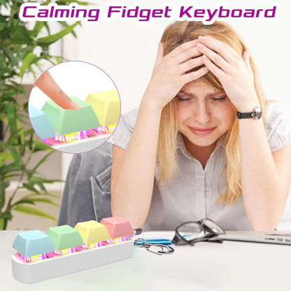 Fidget Toy Keyboard LED 4-in-1 Compact with Touch Keys for Stress Relief and Integrated Keychain