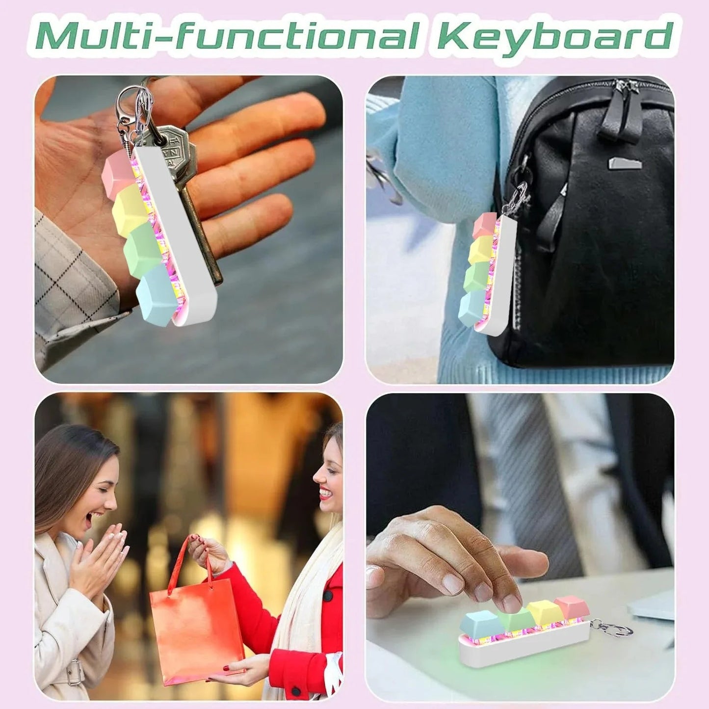 Fidget Toy Keyboard LED 4-in-1 Compact with Touch Keys for Stress Relief and Integrated Keychain