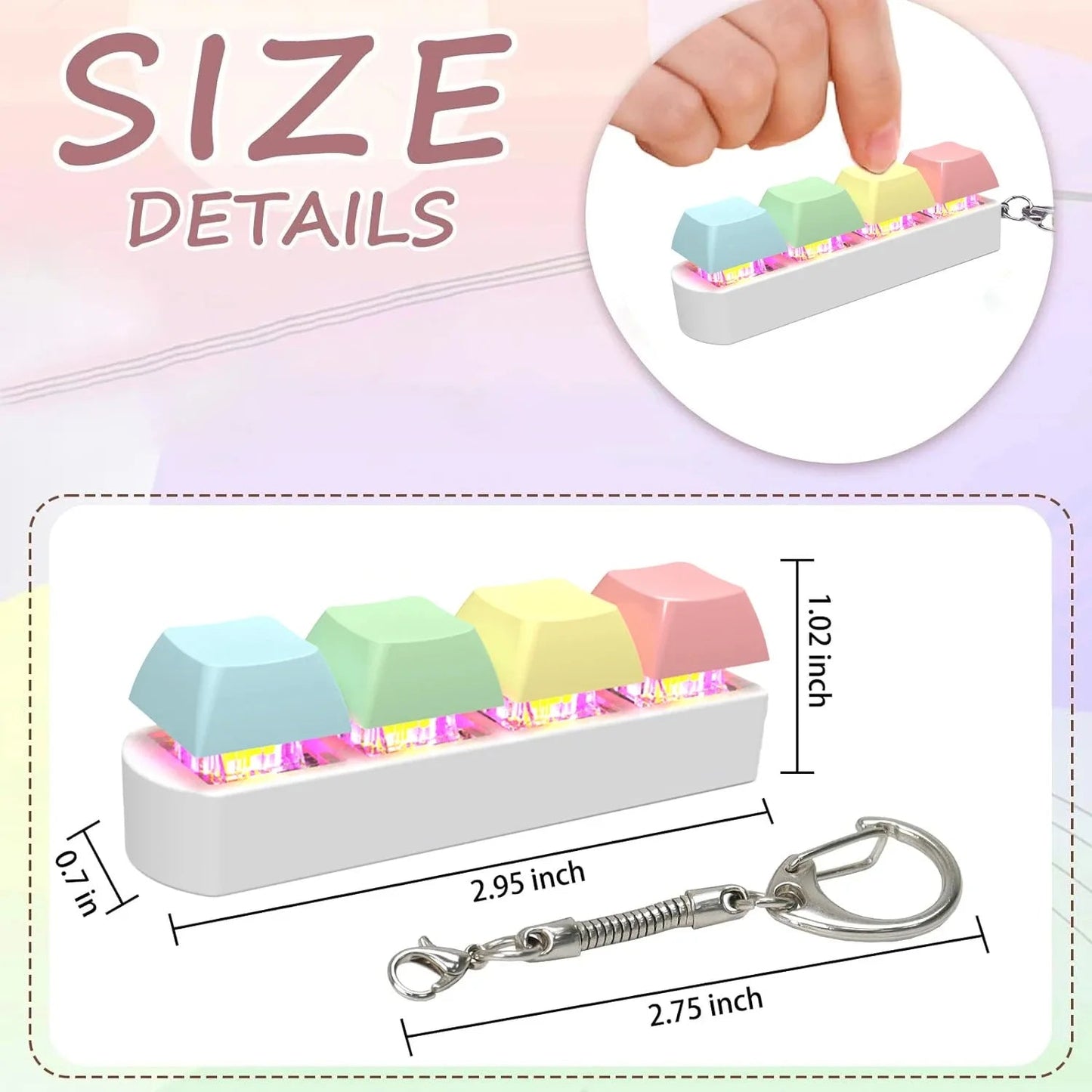 Fidget Toy Keyboard LED 4-in-1 Compact with Touch Keys for Stress Relief and Integrated Keychain