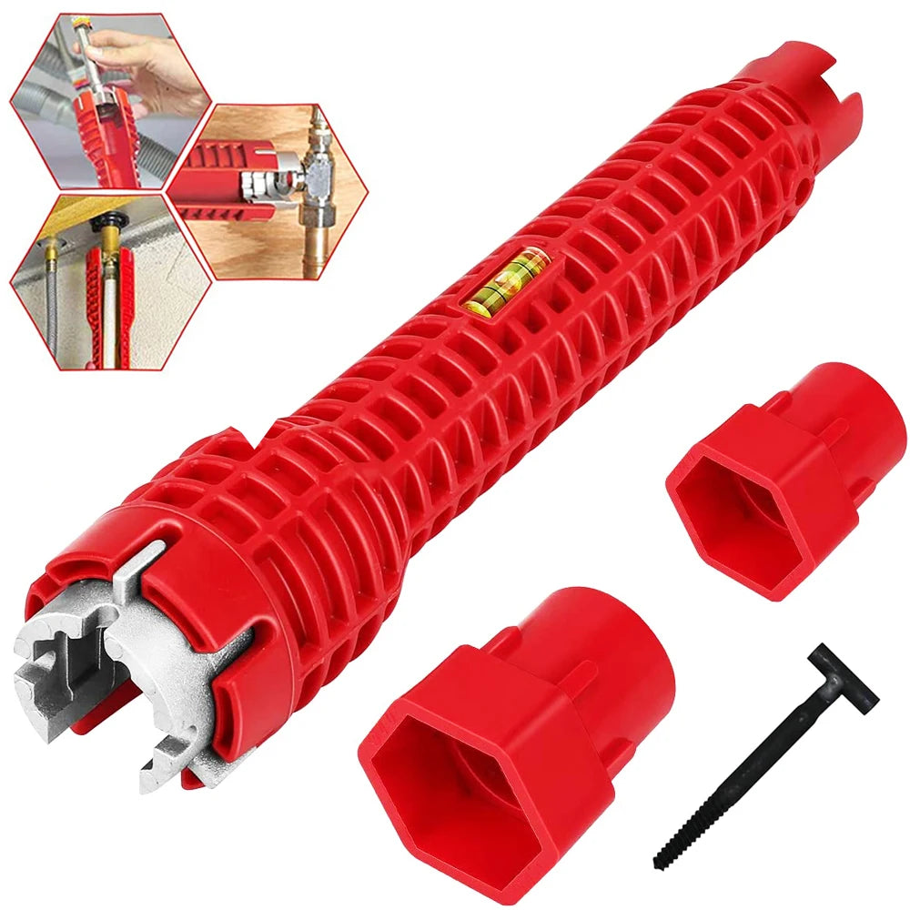 Versatile 8-in-1 Magic Wrench for Plumbing - Extra-Long Tool with Replaceable Heads for 34 mm and 40 mm Nuts