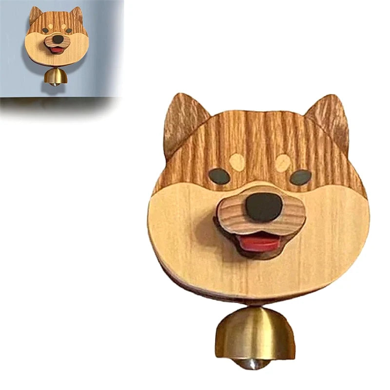 Cloche en Bois Shiba Inu avec Mécanisme Magnétique – Carillon de Porte Amusant