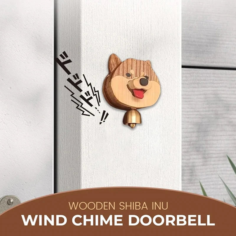 Cloche en Bois Shiba Inu avec Mécanisme Magnétique – Carillon de Porte Amusant