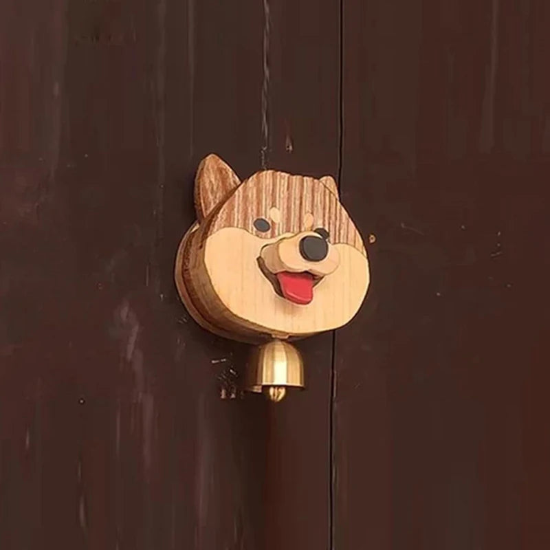 Cloche en Bois Shiba Inu avec Mécanisme Magnétique – Carillon de Porte Amusant