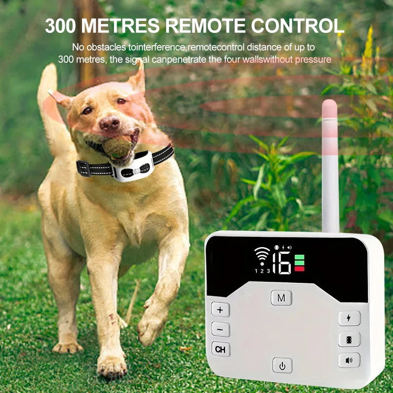 Wireless Electronic Fence for Pets with Waterproof IP65 Collar and Rechargeable Battery – Adjustable Range up to 300 meters