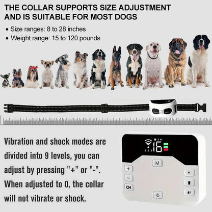 Wireless Electronic Fence for Pets with Waterproof IP65 Collar and Rechargeable Battery – Adjustable Range up to 300 meters