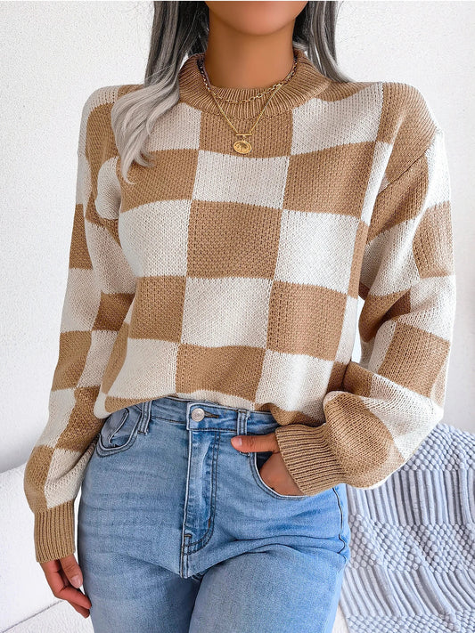 Coco Knit Sweater | Oversized Checkered Design
