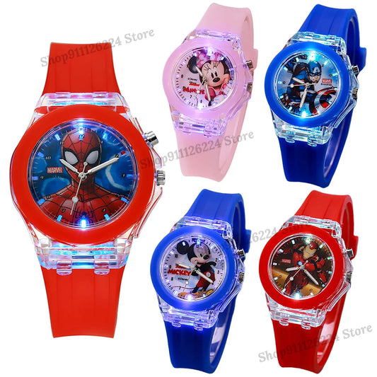 Colorful Mickey Mouse Kids Watch with Silicone Strap and Light – Quartz Timepiece for Girls