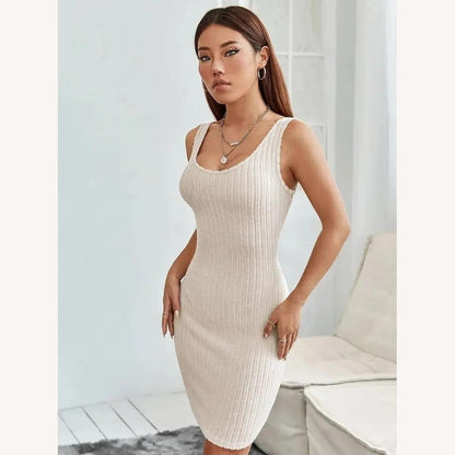 Ribbed Beige Women's Sweater Dress, Soft and Fitted Knit, Two-Piece Effect, Turtleneck, Long Sleeves, Size S to XL