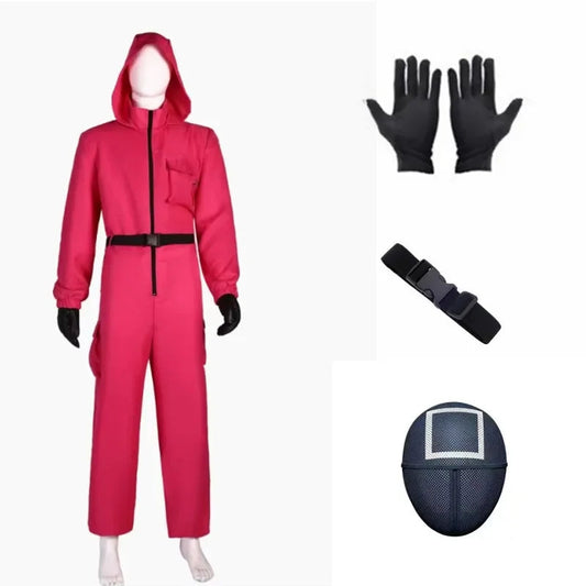 Red Cosplay Costume Inspired by Squid Game – Durable Fabric, Ideal for Halloween and Themed Events, Sizes S to XL