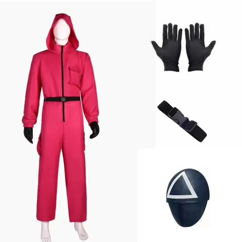 Red Cosplay Costume Inspired by Squid Game – Durable Fabric, Ideal for Halloween and Themed Events, Sizes S to XL
