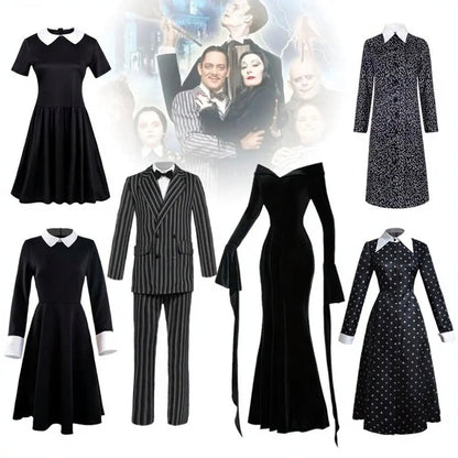 Black Gothic Costume for Halloween 2025 – Dress with White Collar and Elegant Silhouette