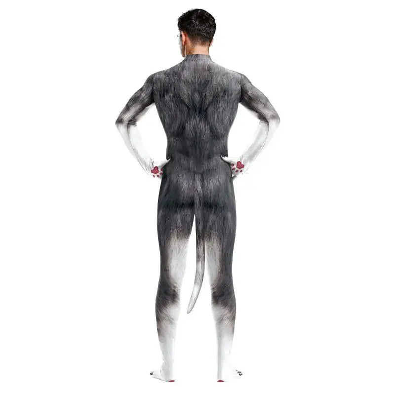 Unisex Husky Costume in Full Jumpsuit with Detachable Tail for Halloween and Cosplay