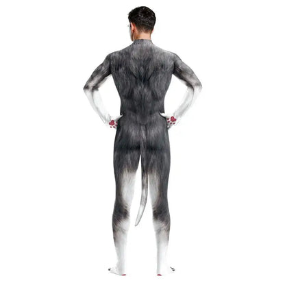 Unisex Husky Costume in Full Jumpsuit with Detachable Tail for Halloween and Cosplay